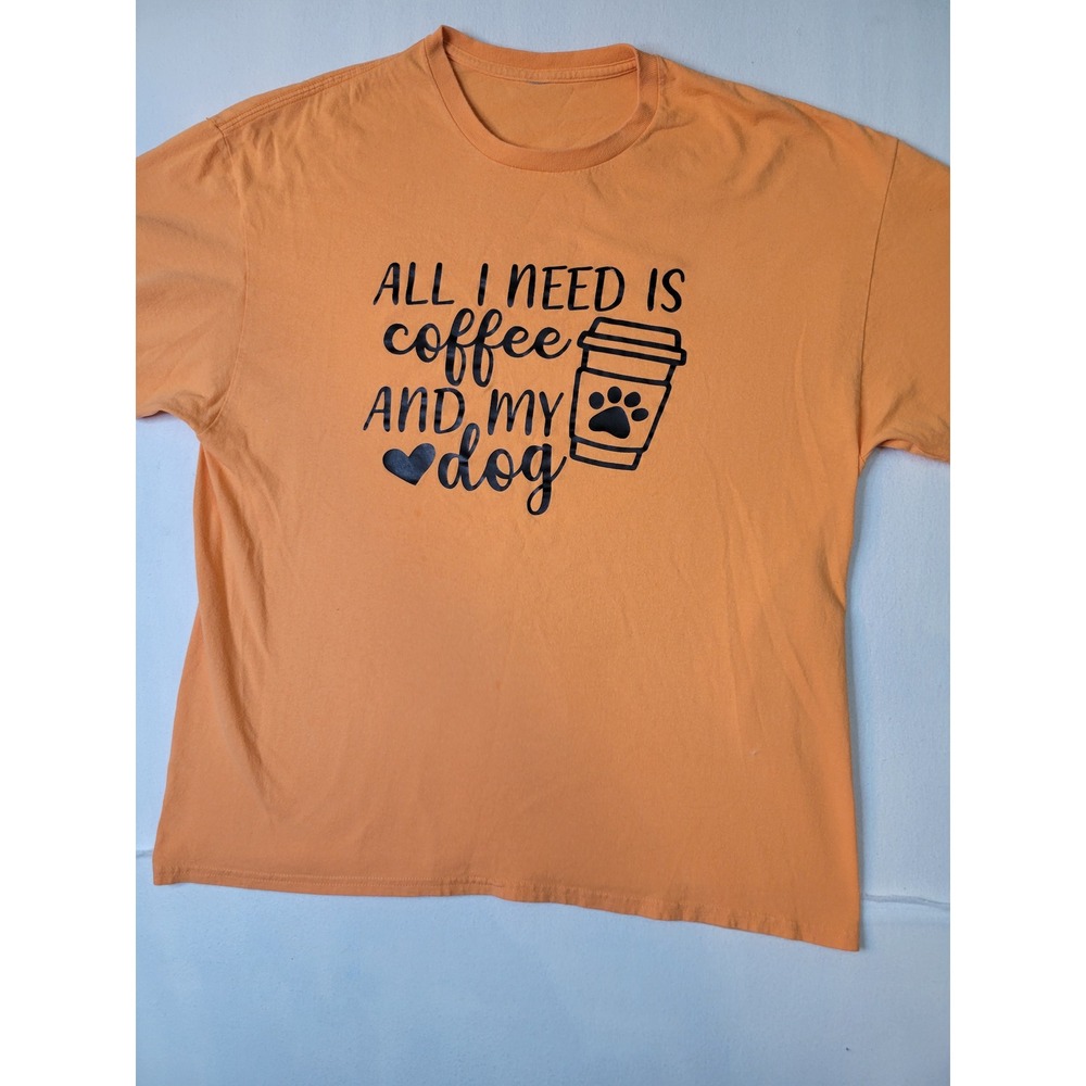 Orange All I Need Is Coffee And My Dog Graphic T-Shirt Mens XL Short Sleeve 2411